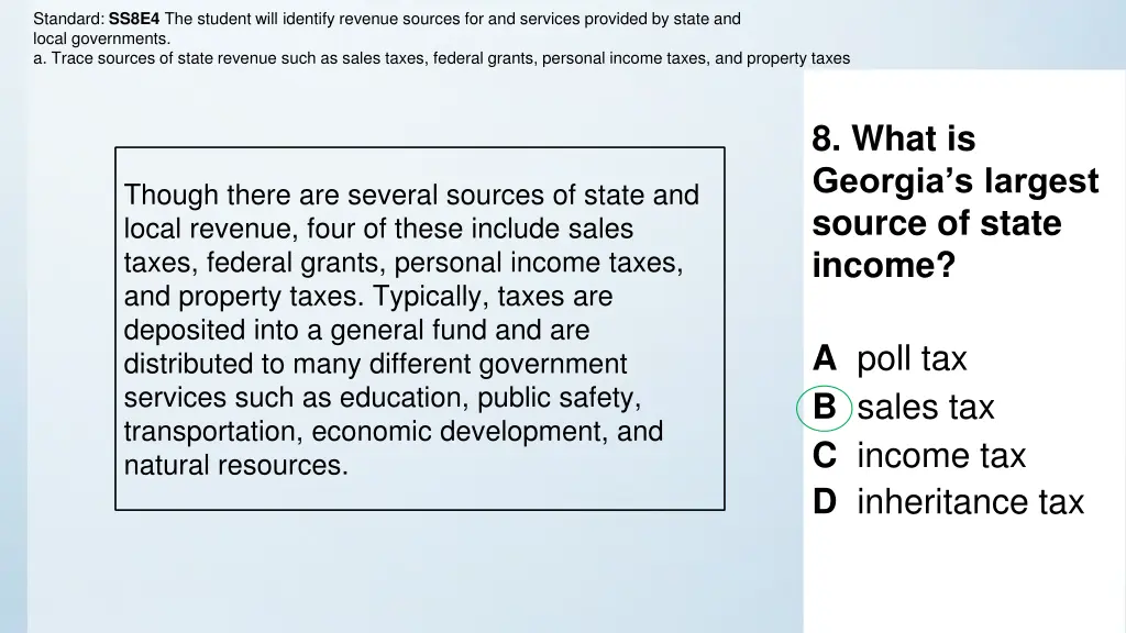 standard ss8e4 the student will identify revenue