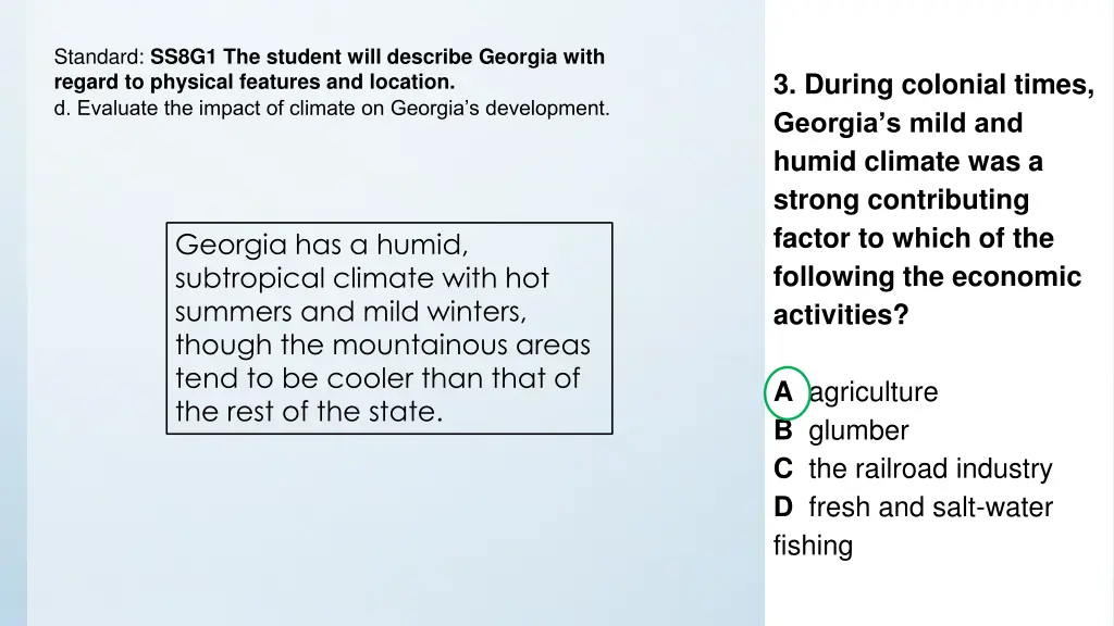 standard ss8g1 the student will describe georgia 1