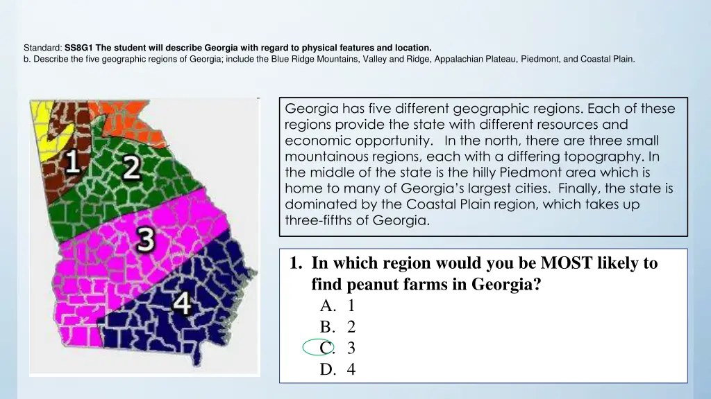 standard ss8g1 the student will describe georgia