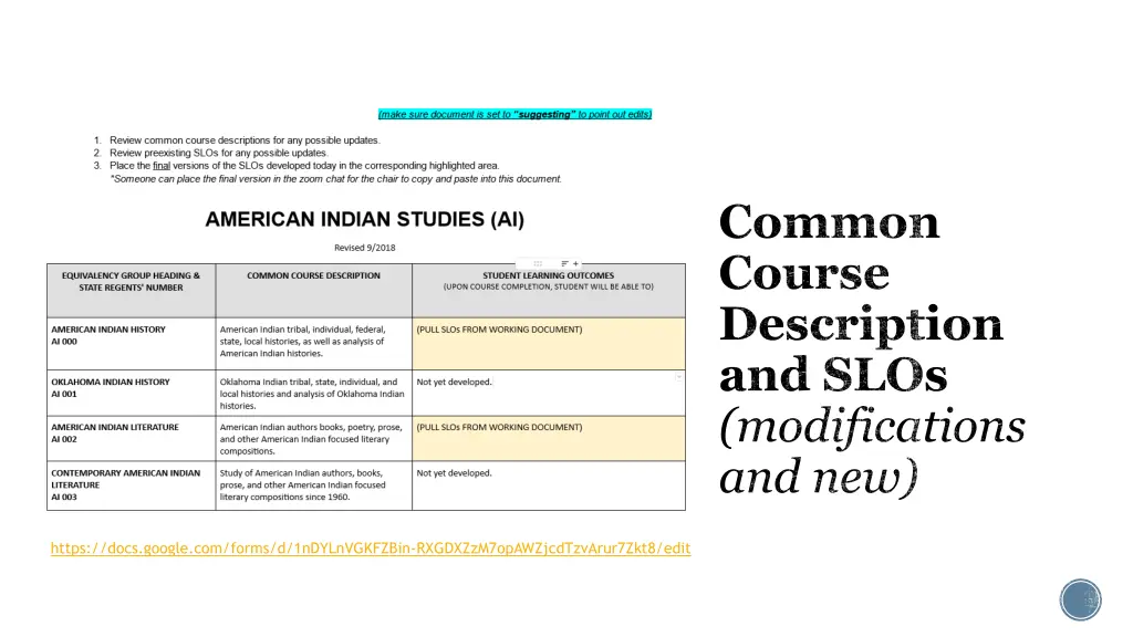 common course description and slos modifications