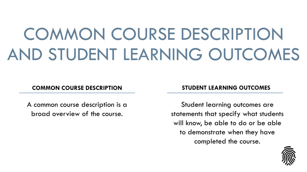 common course description and student learning