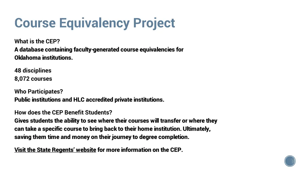 course equivalency project