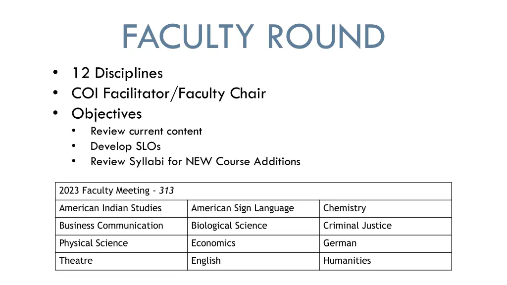 faculty round 12 disciplines coi facilitator