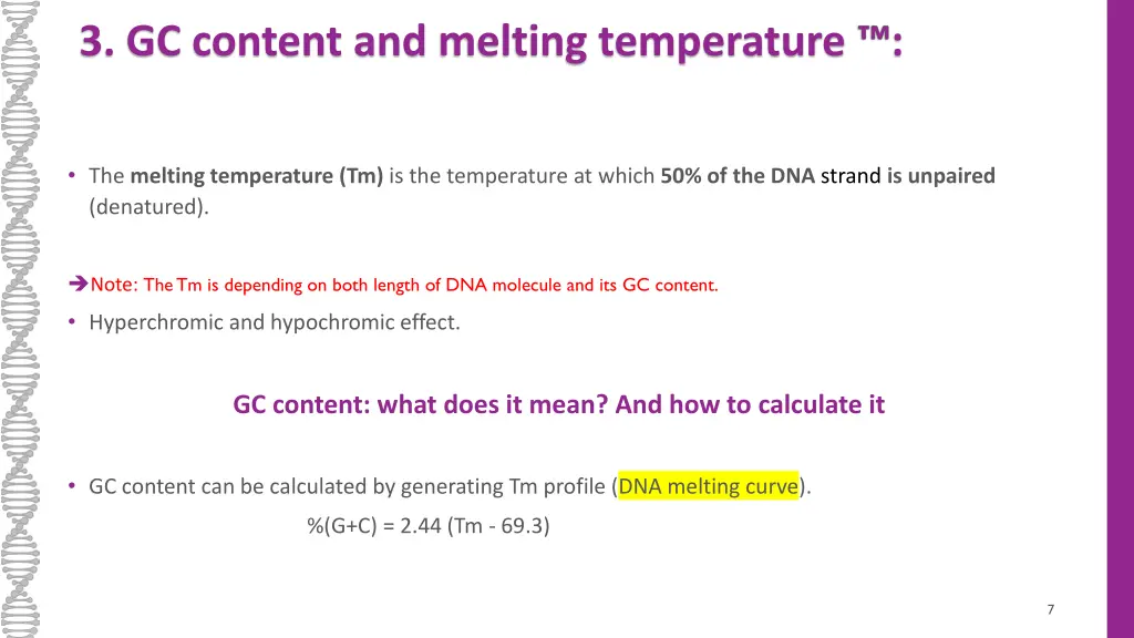 3 gc content and melting temperature