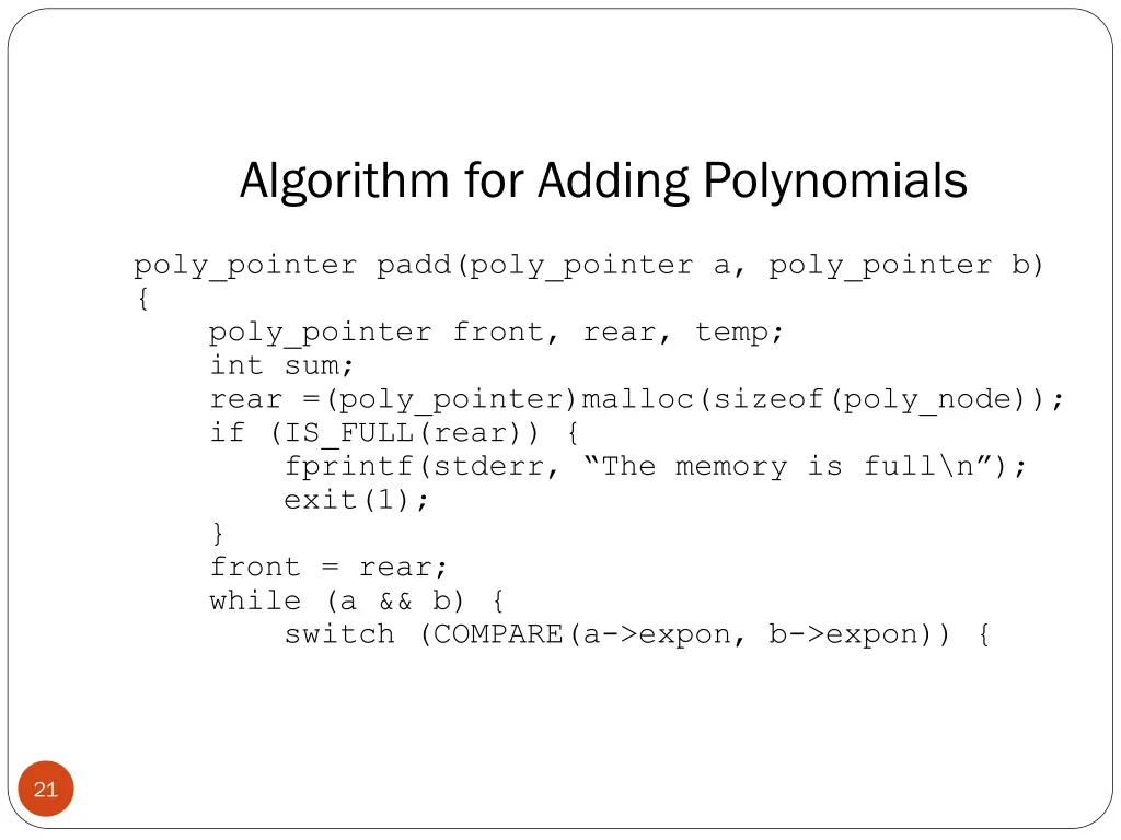 algorithm for adding polynomials