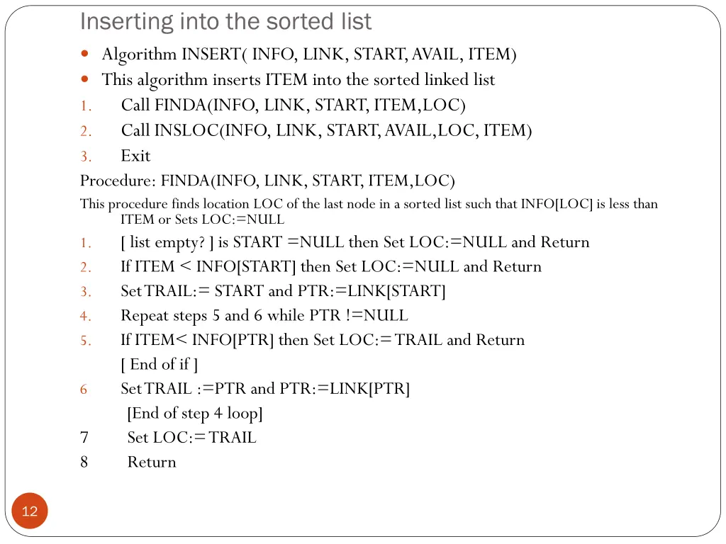 inserting into the sorted list algorithm insert