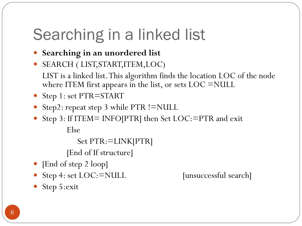 searching in a linked list
