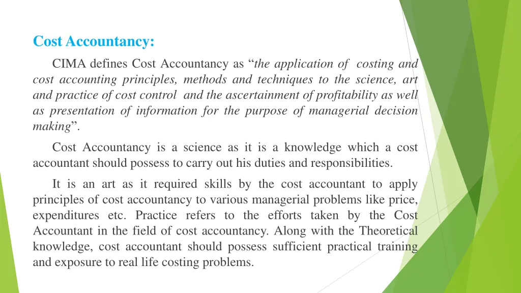 cost accountancy cima defines cost accountancy