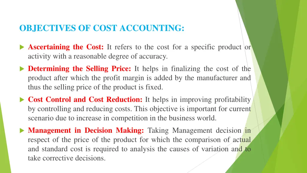 objectives of cost accounting