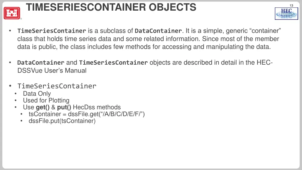 timeseriescontainer objects