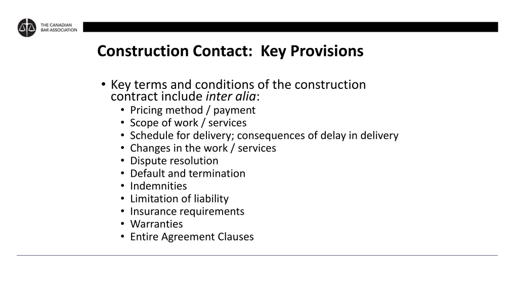 construction contact key provisions