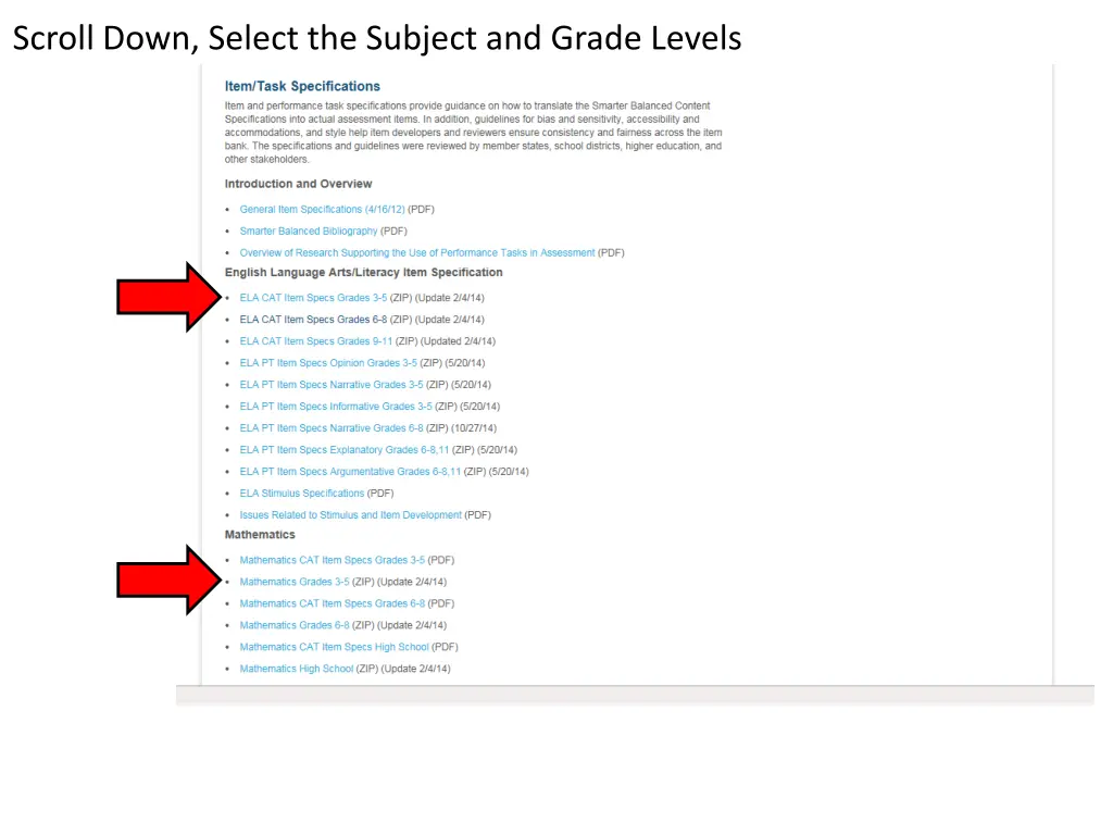 scroll down select the subject and grade levels