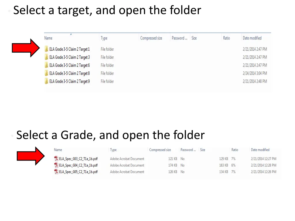 select a target and open the folder