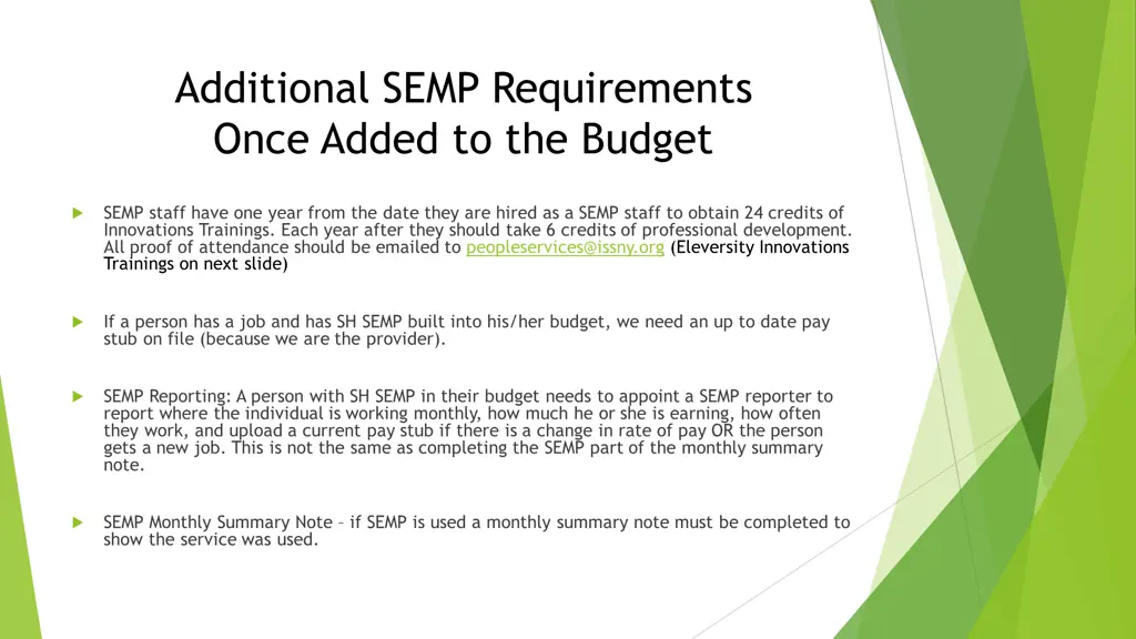additional semp requirements once added