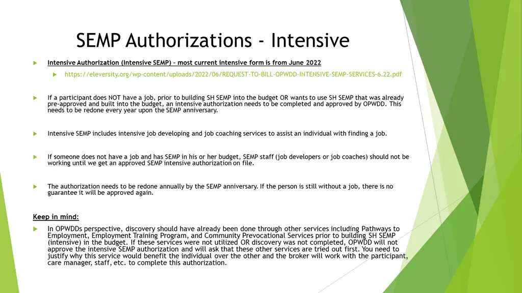 semp authorizations intensive