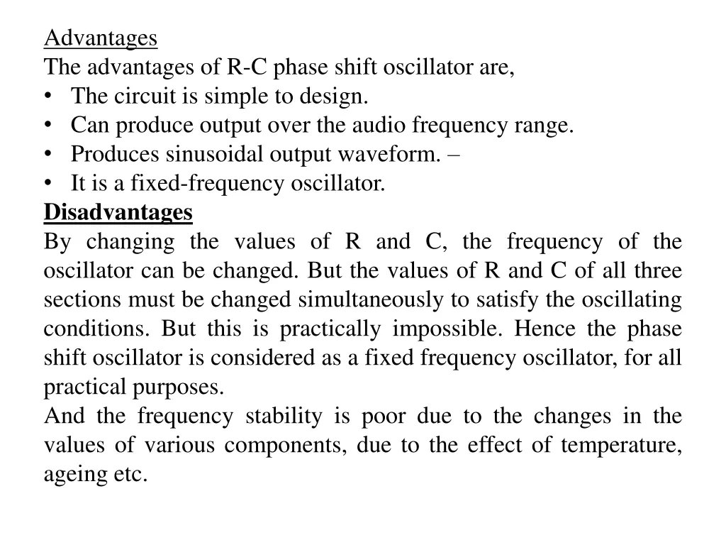 advantages the advantages of r c phase shift