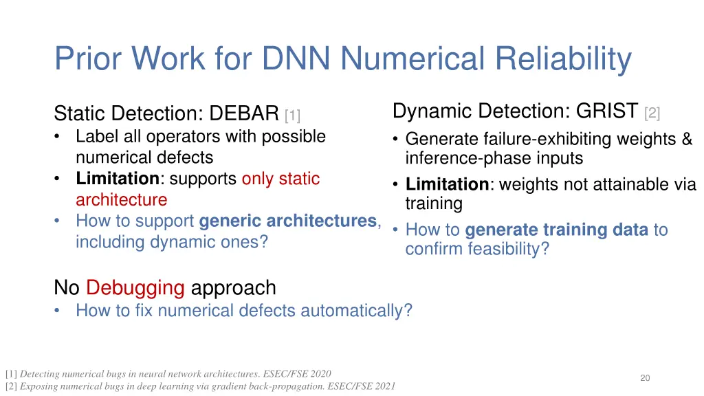 prior work for dnn numerical reliability