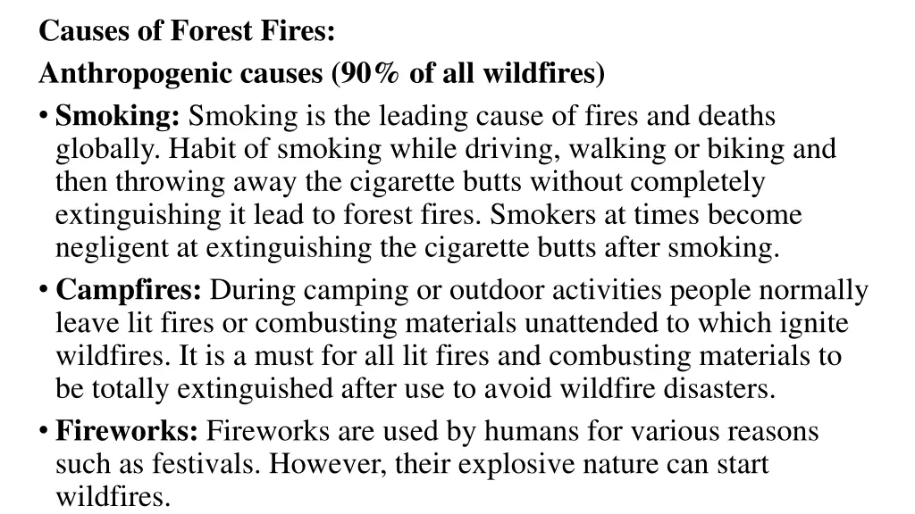 causes of forest fires anthropogenic causes