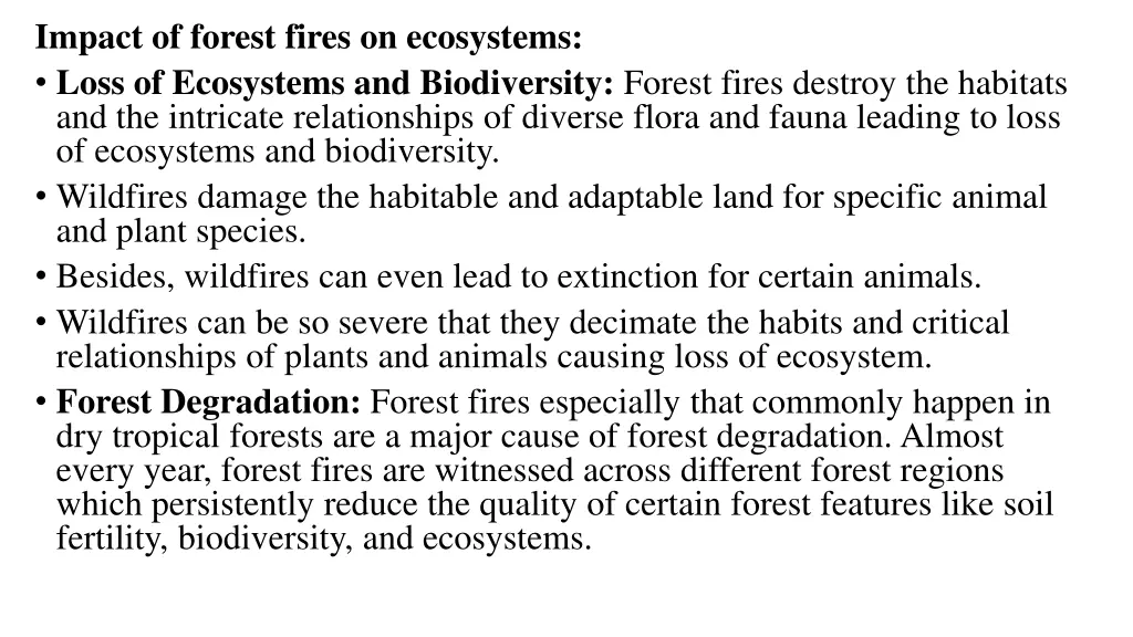 impact of forest fires on ecosystems loss