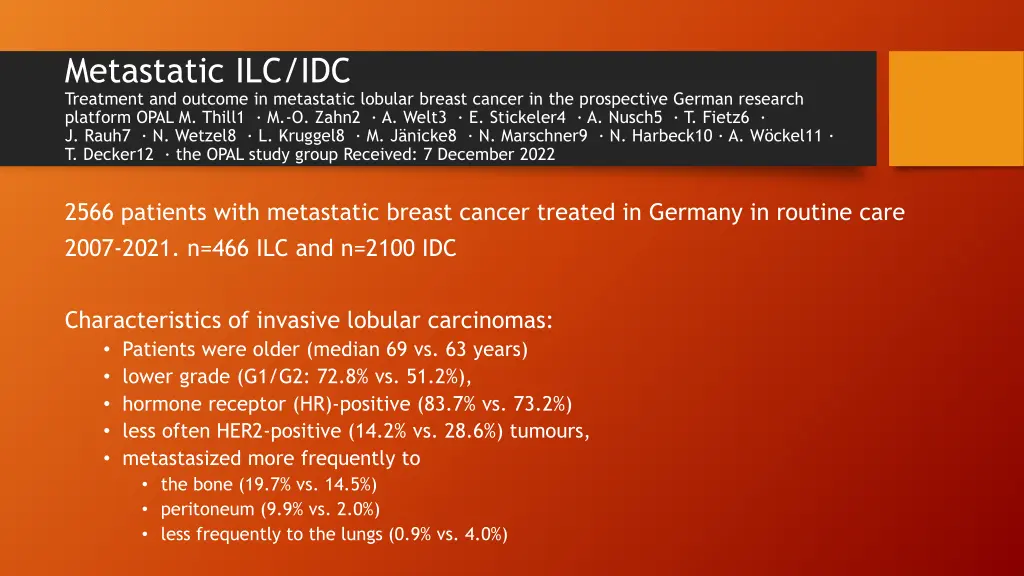 metastatic ilc idc treatment and outcome