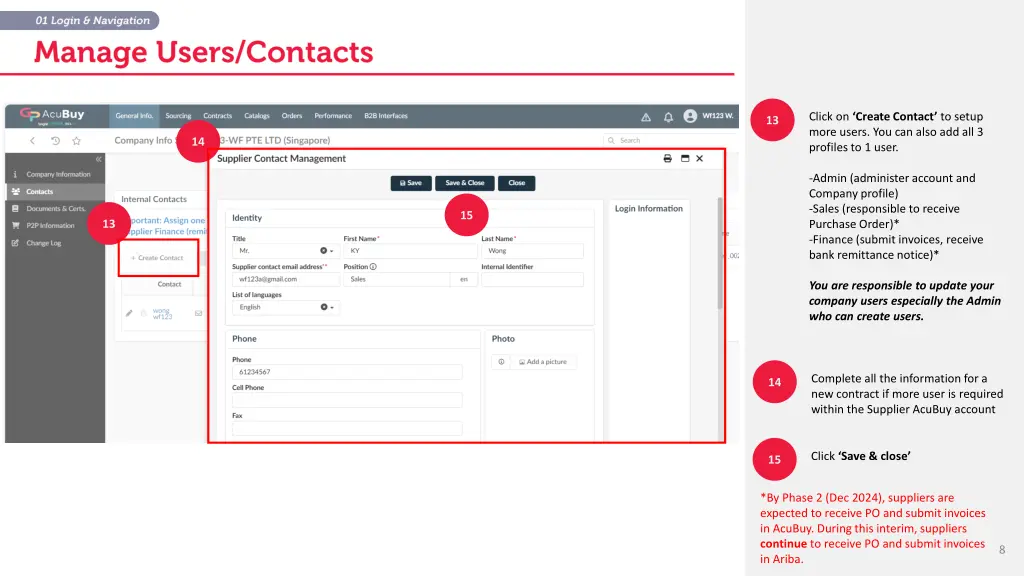 click on create contact to setup more users