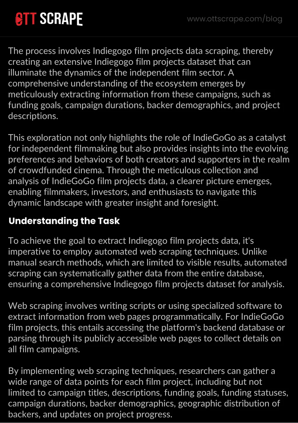 the process involves indiegogo film projects data