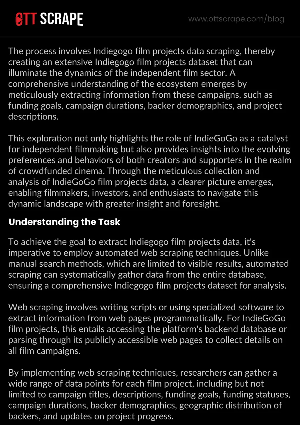 the process involves indiegogo film projects data