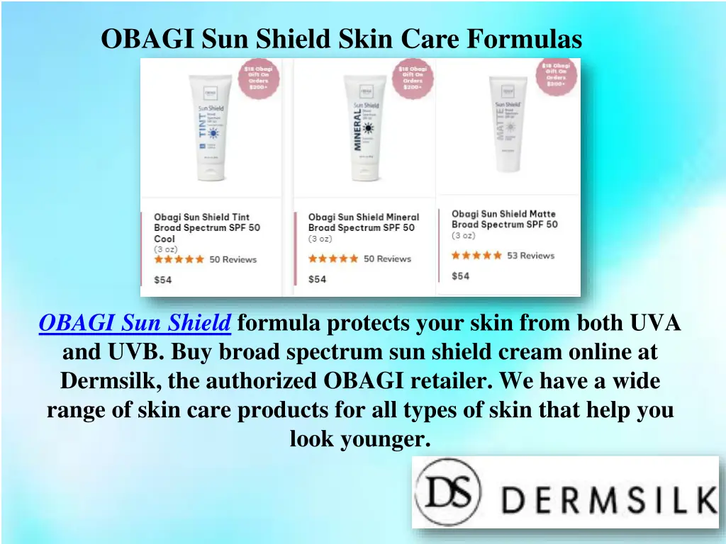 obagi sun shield skin care formulas