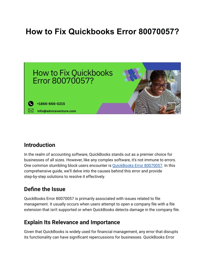 how to fix quickbooks error 80070057