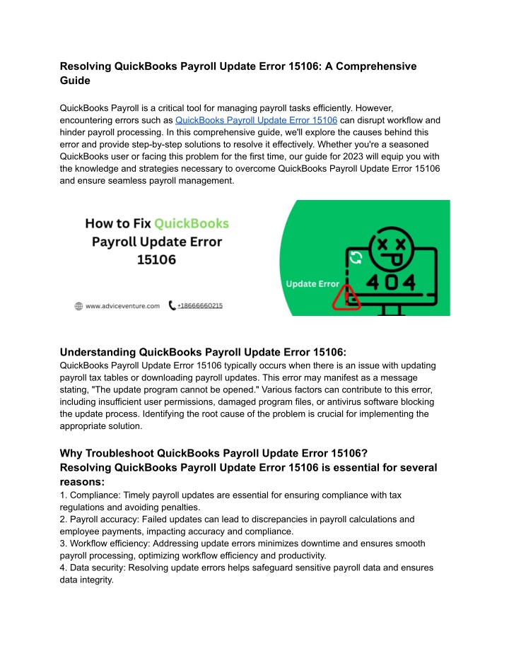 resolving quickbooks payroll update error 15106