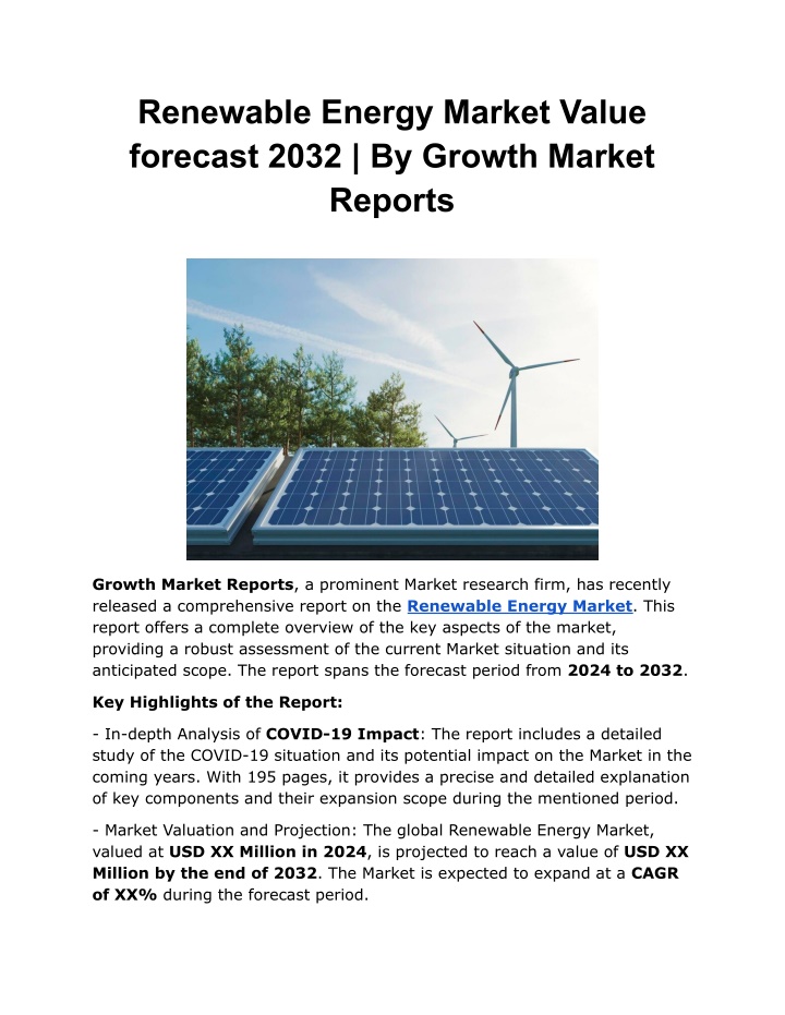 renewable energy market value forecast 2032