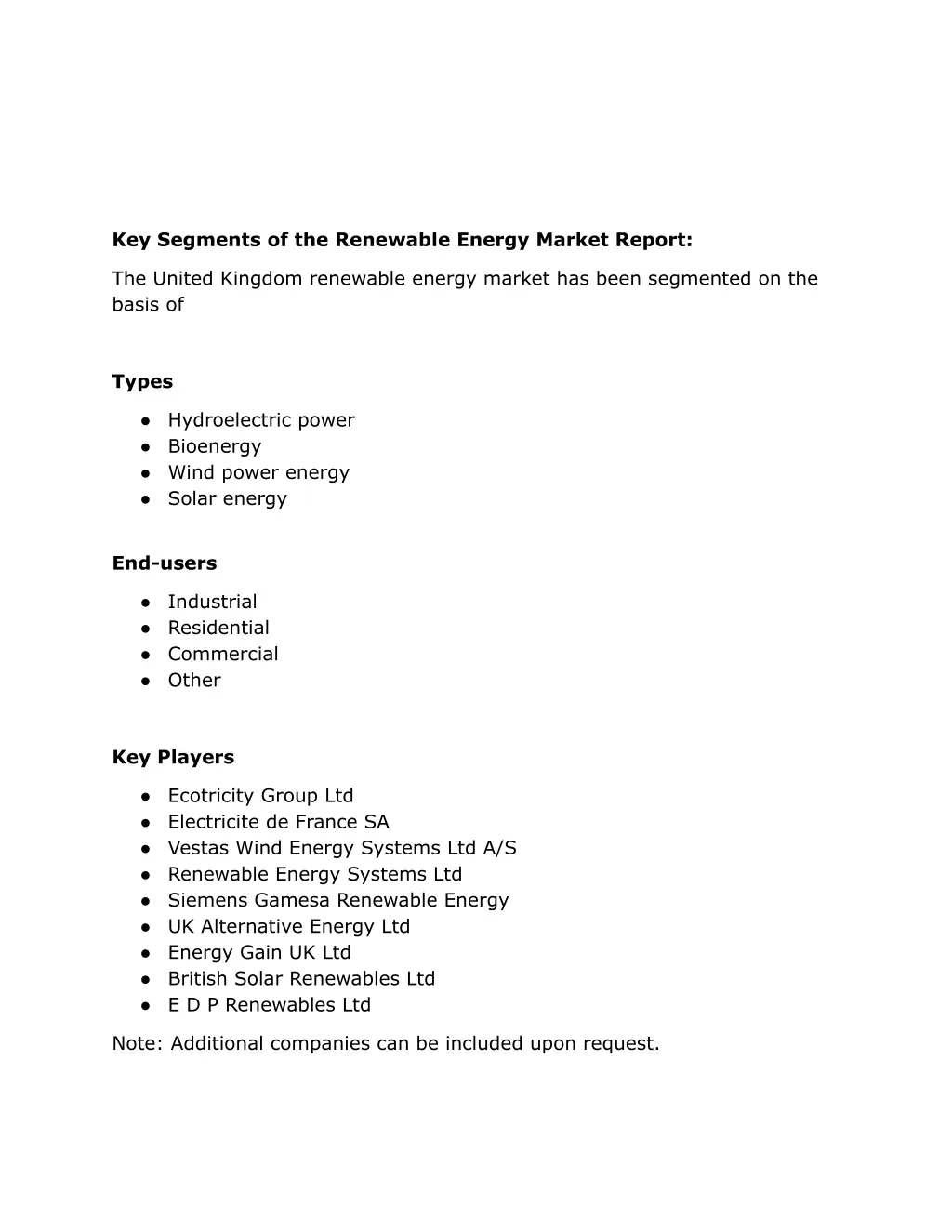 key segments of the renewable energy market report