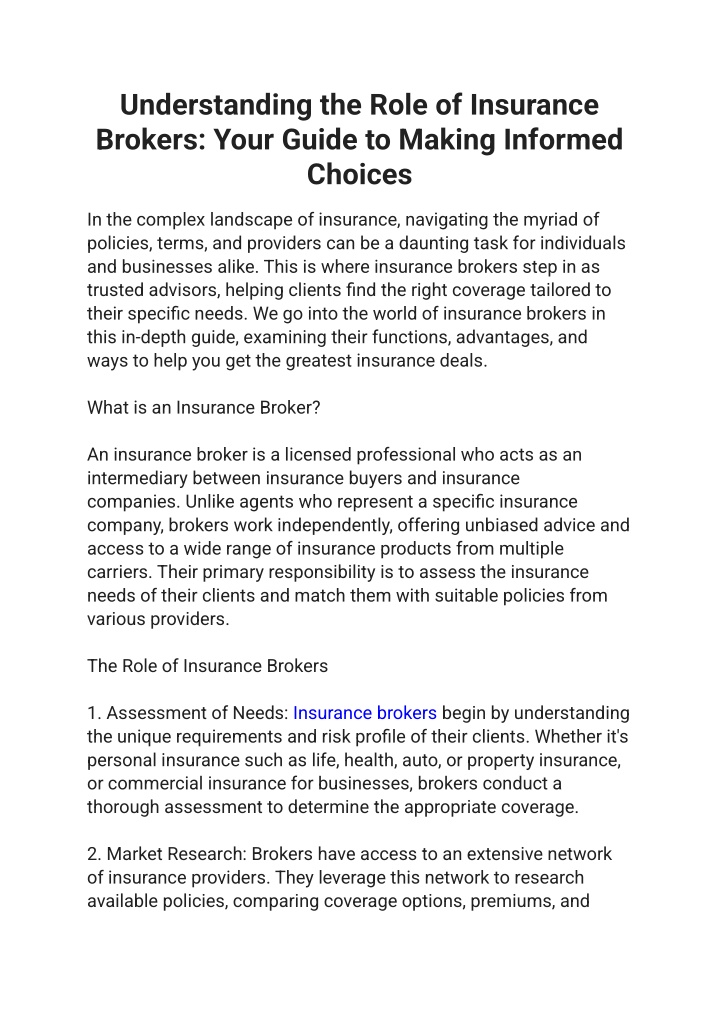 understanding the role of insurance brokers your