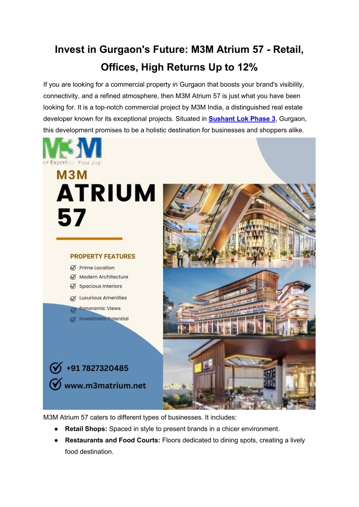 invest in gurgaon s future m3m atrium 57 retail