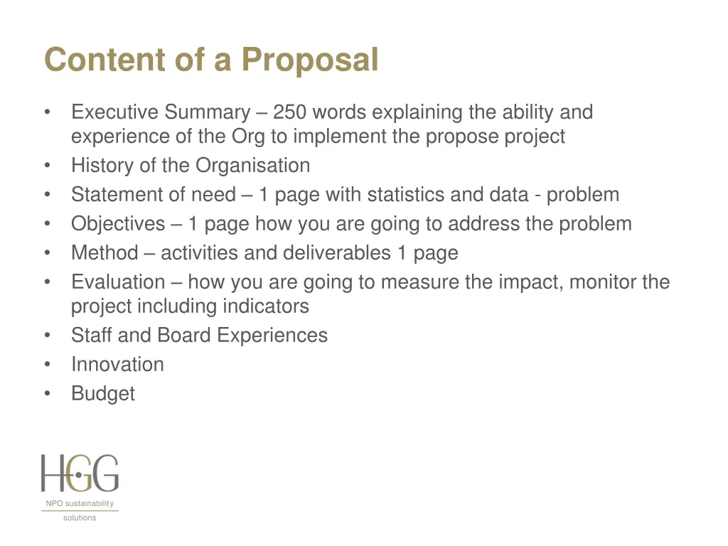 content of a proposal