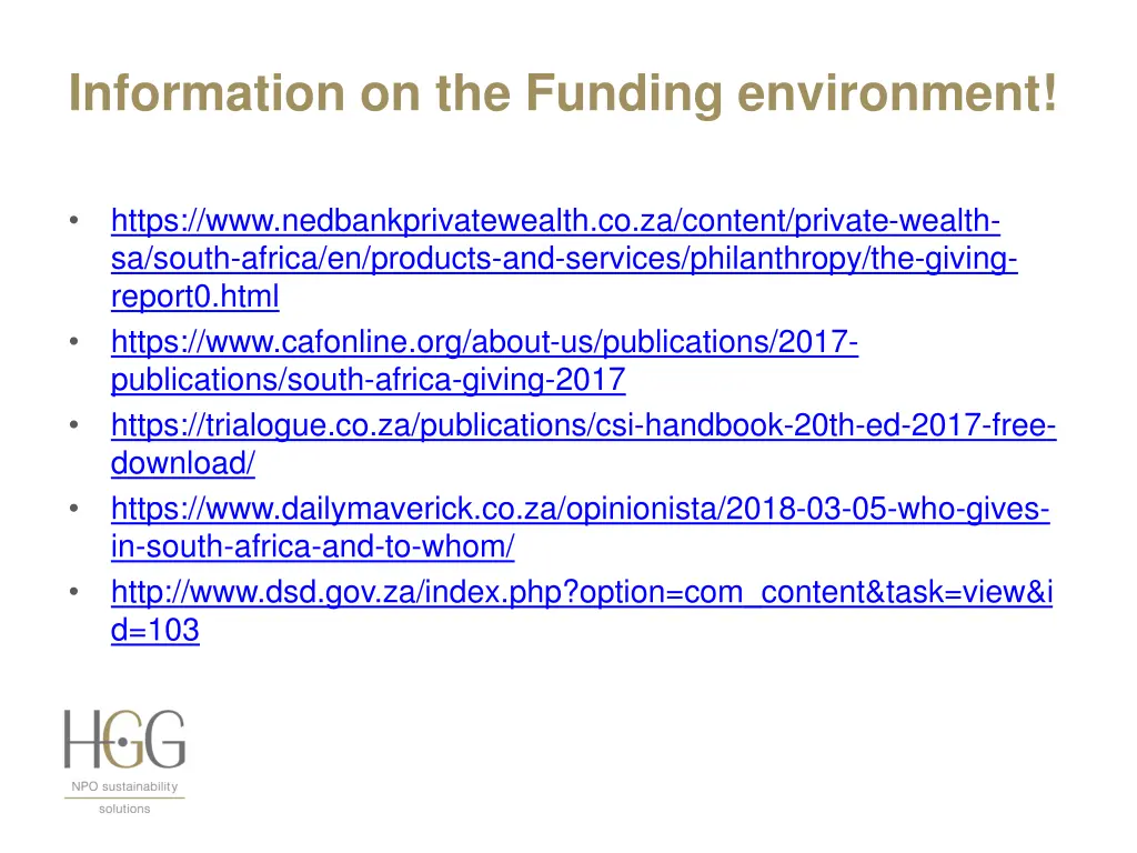 information on the funding environment