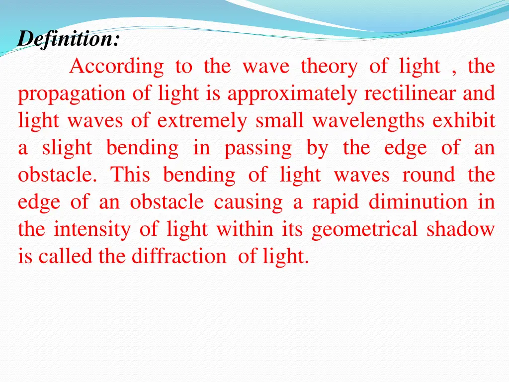 definition according to the wave theory of light