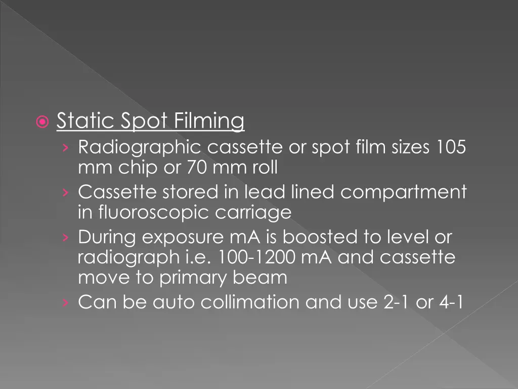 static spot filming radiographic cassette or spot