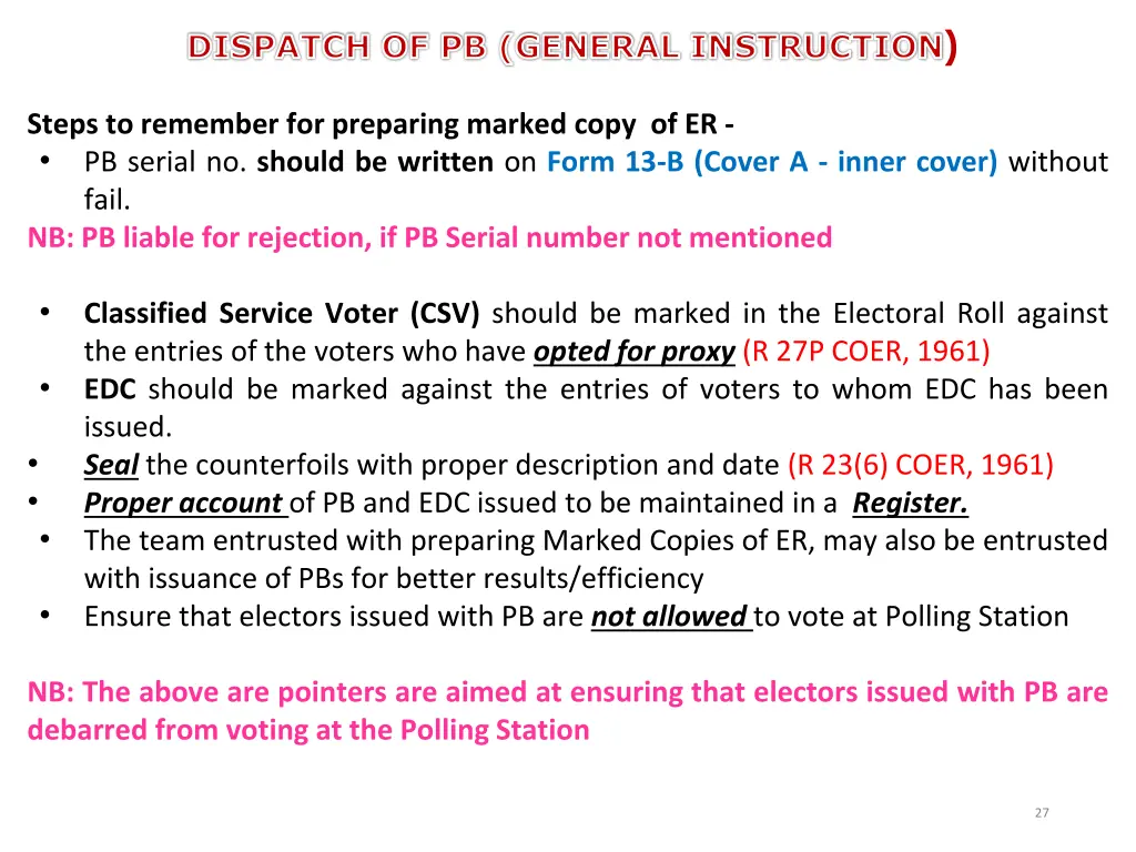 dispatch of pb general instruction 1