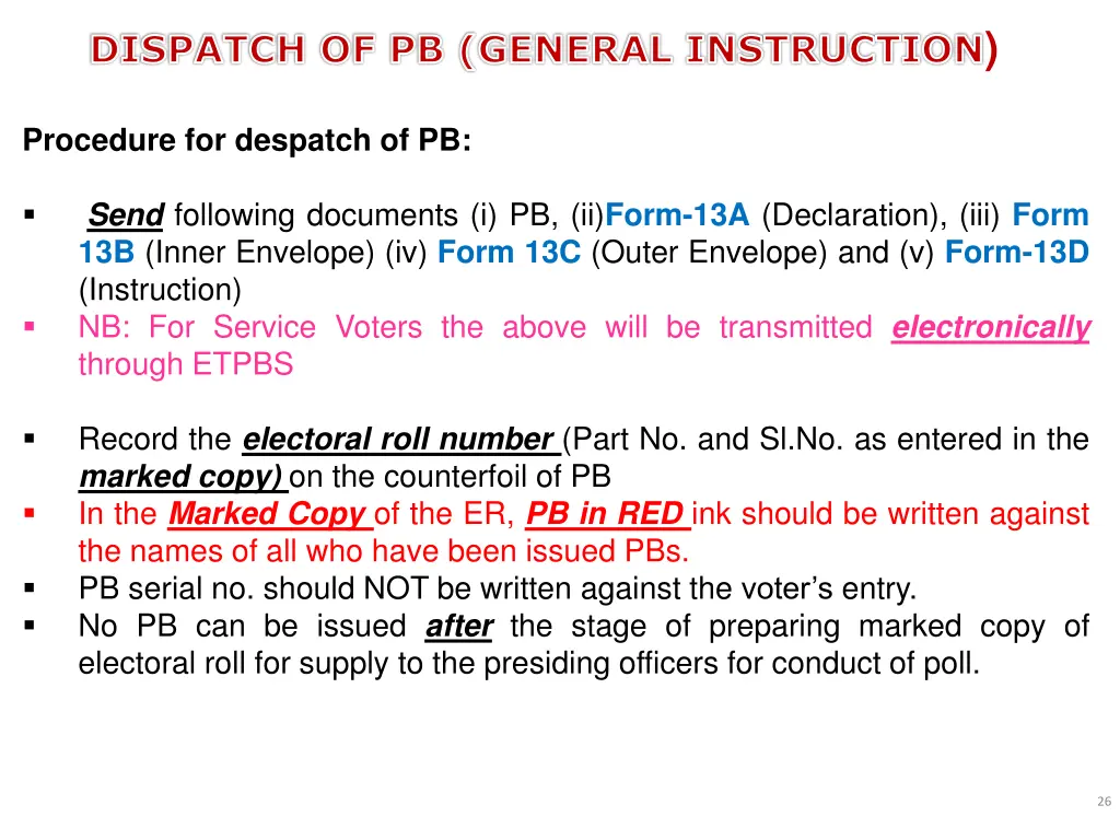 dispatch of pb general instruction