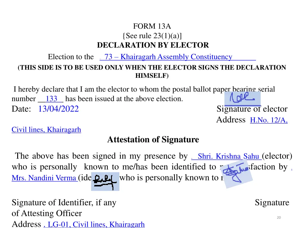 form 13a see rule 23 1 a declaration by elector