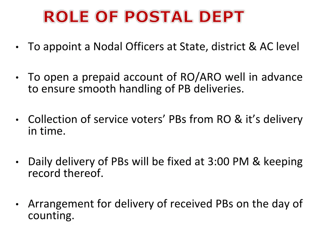 role of postal dept