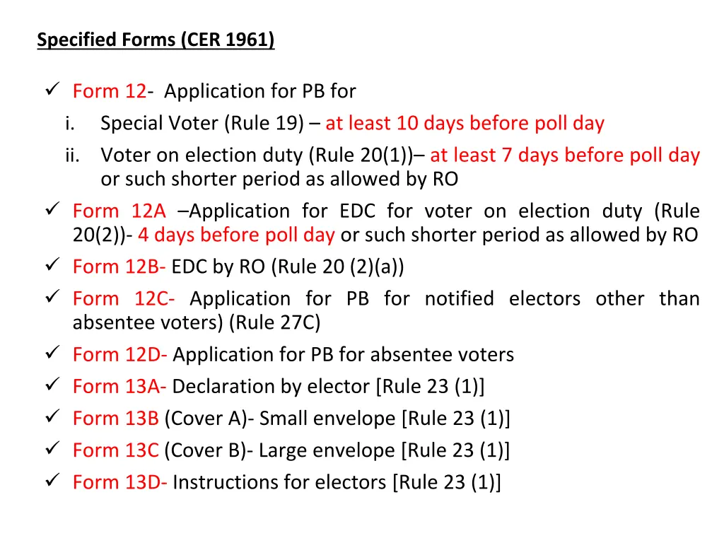 specified forms cer 1961