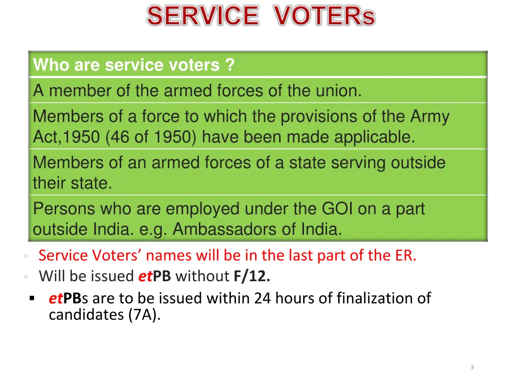 who are service voters a member of the armed