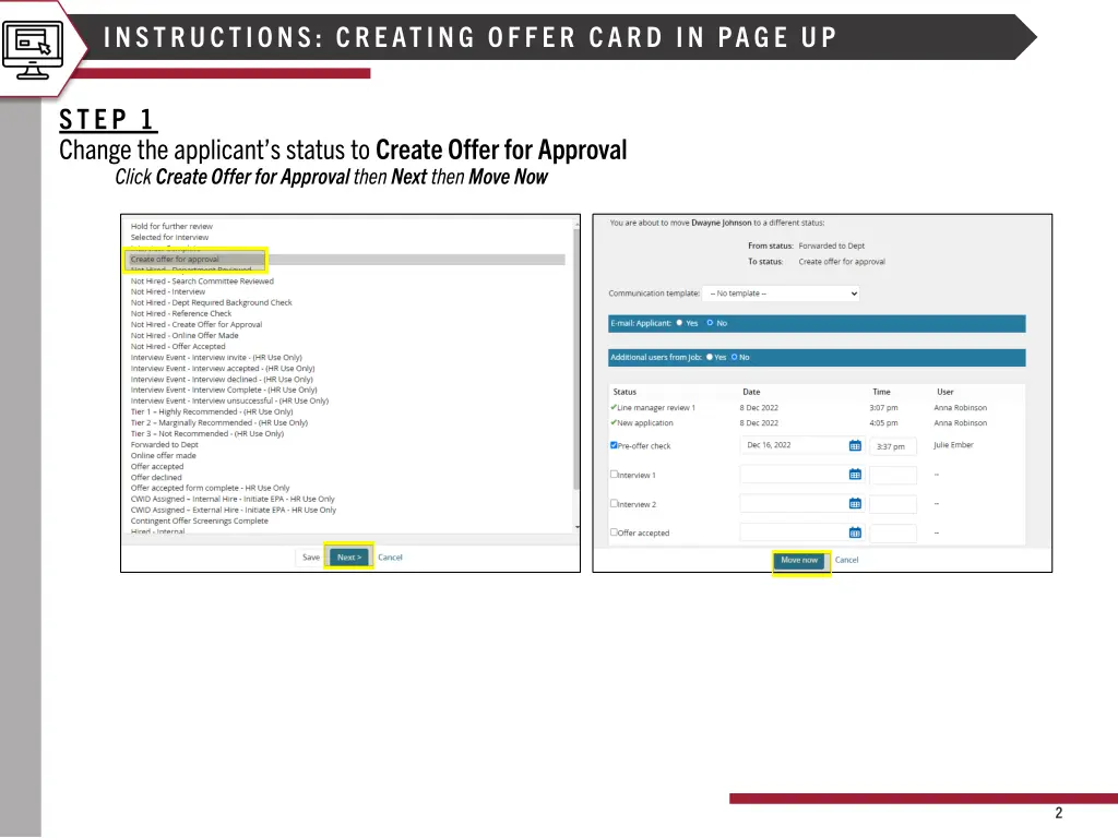 instructions creating offer card in page up