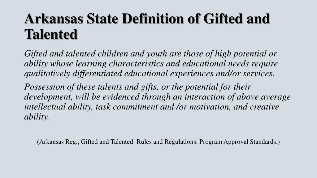 arkansas state definition of gifted and talented