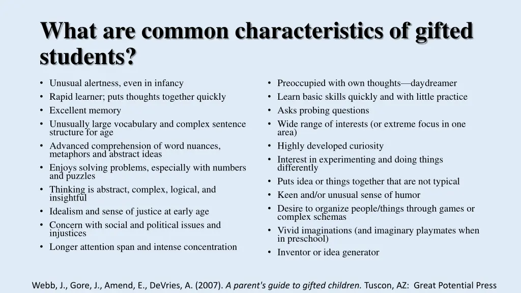 what are common characteristics of gifted students