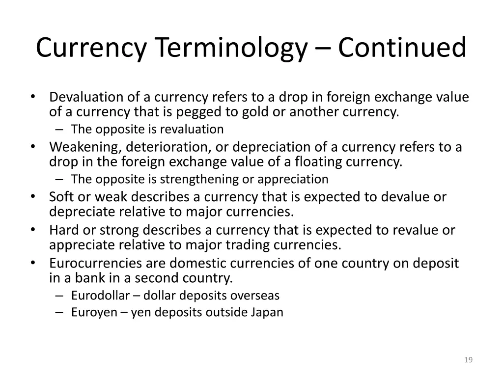 currency terminology continued