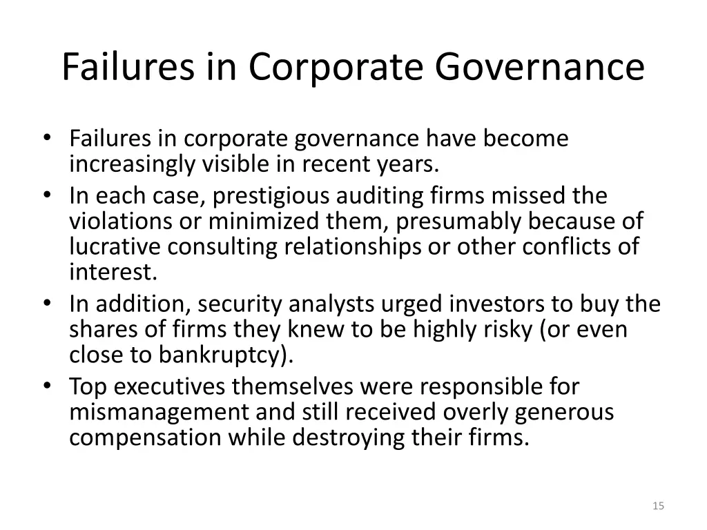 failures in corporate governance