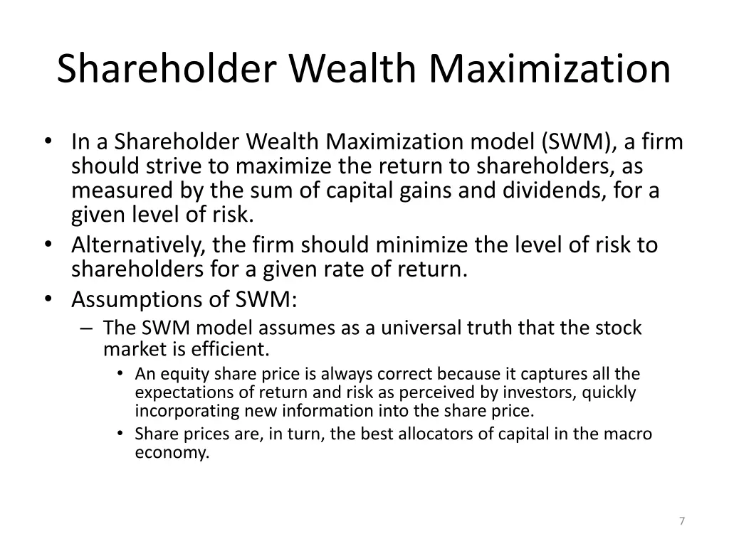 shareholder wealth maximization